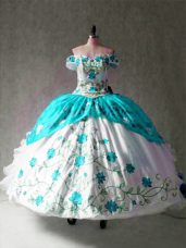 Pretty Off The Shoulder Cap Sleeves Lace Up Sweet 16 Quinceanera Dress Multi-color Organza and Taffeta