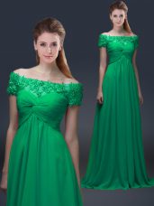 Chiffon Short Sleeves Floor Length Mother of Bride Dresses and Appliques