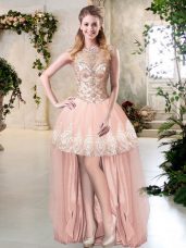 Low Price Scoop Sleeveless Tulle Cocktail Dress Beading and Lace and Appliques Zipper