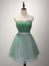 Fashion Green Sweetheart Lace Up Beading and Ruching Bridesmaid Gown Sleeveless