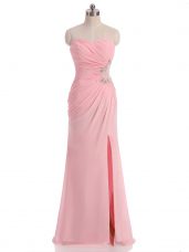 Spectacular Chiffon Sweetheart Sleeveless Side Zipper Beading and Ruching Evening Dress in Baby Pink