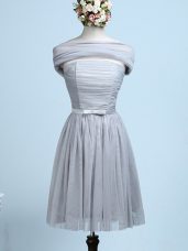 Exquisite Grey Empire Belt Dama Dress for Quinceanera Side Zipper Tulle Sleeveless Mini Length