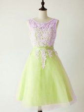 Admirable Yellow Green Bridesmaid Gown Prom and Party and Wedding Party with Lace Scoop Sleeveless Lace Up