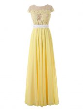 Smart Yellow Sleeveless Lace and Appliques Floor Length Prom Evening Gown