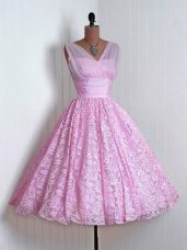 Lilac Lace Up Bridesmaid Dress Lace Sleeveless Mini Length