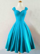 Fitting A-line Bridesmaid Dress Baby Blue Straps Taffeta Sleeveless Knee Length Lace Up