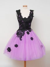 Beautiful Sleeveless Knee Length Appliques Zipper Wedding Party Dress with Lilac