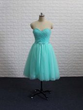Apple Green Tulle Lace Up Sweetheart Sleeveless Mini Length Prom Dress Beading