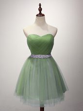 Green Wedding Guest Dresses Prom and Party and Sweet 16 with Beading and Ruching Sweetheart Sleeveless Lace Up