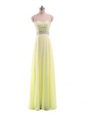 Yellow Evening Dress Prom and Military Ball with Beading Strapless Sleeveless Zipper
