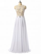 Beading and Lace and Appliques Homecoming Dress White Zipper Sleeveless High Low
