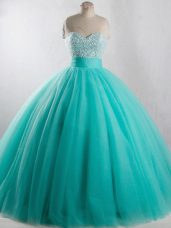 Turquoise Sleeveless Beading Floor Length Sweet 16 Dress