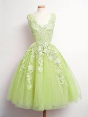 Yellow Green Tulle Lace Up Quinceanera Court Dresses Sleeveless Knee Length Lace