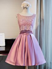Inexpensive Lilac Sleeveless Mini Length Lace and Appliques and Belt Lace Up Prom Dress