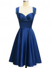 Extravagant Royal Blue Sleeveless Knee Length Ruching Lace Up Bridesmaid Dress