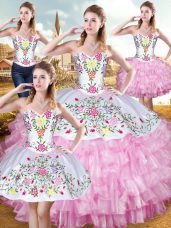 Eye-catching Organza and Taffeta Sleeveless Floor Length Sweet 16 Quinceanera Dress and Embroidery and Ruffled Layers