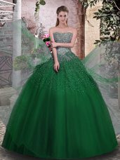 Dark Green Lace Up Sweet 16 Dress Beading Sleeveless Floor Length