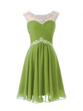 Colorful Knee Length Olive Green Prom Dresses Scoop Cap Sleeves Zipper