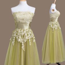 Gorgeous Strapless Sleeveless Tulle Dama Dress Appliques Lace Up