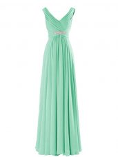 Floor Length Empire Sleeveless Apple Green Bridesmaid Dress Zipper