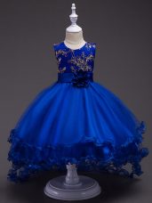 Royal Blue Little Girls Pageant Gowns Wedding Party with Appliques and Hand Made Flower Scoop Sleeveless Zipper