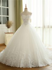 White Sweetheart Lace Up Beading and Lace and Appliques Wedding Gown Court Train Sleeveless