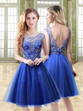 Graceful Mini Length Royal Blue Prom Dresses Scoop Sleeveless Backless