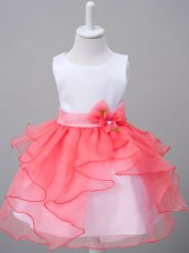 White And Red Sleeveless Organza Zipper Flower Girl Dresses for Less for Wedding Party