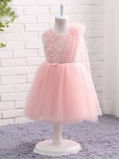 Artistic Baby Pink Zipper Scoop Appliques and Hand Made Flower Toddler Flower Girl Dress Tulle Sleeveless