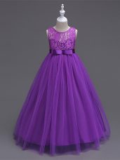 Scoop Sleeveless Zipper Little Girl Pageant Dress Purple Tulle