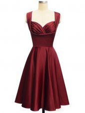 Best Sleeveless Taffeta Knee Length Lace Up Quinceanera Court Dresses in Wine Red with Ruching