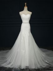 Sweetheart Sleeveless Court Train Lace Up Wedding Dress White Tulle
