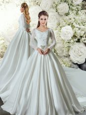 Clearance White Long Sleeves Lace and Belt Lace Up Wedding Gown