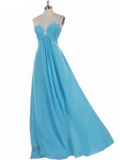 Great Aqua Blue Sleeveless Chiffon Zipper Vestidos de Damas for Prom and Party
