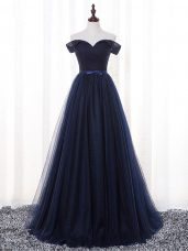 Sleeveless Lace Up Floor Length Belt Wedding Party Dress