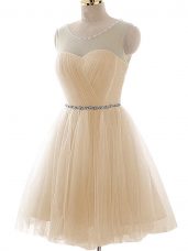 Cute Floor Length Champagne Prom Gown Scoop Sleeveless Lace Up