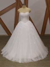 Floor Length White Wedding Gown Sweetheart Sleeveless Lace Up