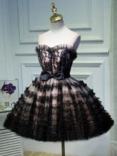 Custom Fit Ruffled Layers and Belt Prom Gown Black Backless Sleeveless Mini Length