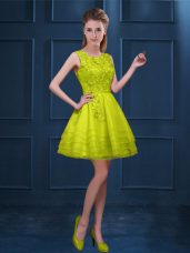 Glamorous Scoop Sleeveless Zipper Bridesmaids Dress Yellow Green Tulle