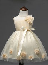 Champagne Flower Girl Dresses for Less Wedding Party with Hand Made Flower Scoop Sleeveless Zipper