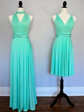 Turquoise Sleeveless Chiffon Lace Up Wedding Party Dress for Prom and Party and Wedding Party