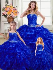 Royal Blue Strapless Lace Up Beading and Ruffles Sweet 16 Quinceanera Dress Sleeveless