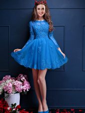 3 4 Length Sleeve Mini Length Beading and Lace and Appliques Lace Up Court Dresses for Sweet 16 with Teal