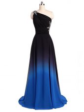 Most Popular Multi-color Prom Dress One Shoulder Sleeveless Brush Train Lace Up