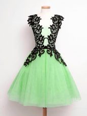 A-line Quinceanera Dama Dress Straps Tulle Sleeveless Knee Length Lace Up