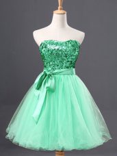 Captivating Tulle Sweetheart Sleeveless Zipper Sequins Homecoming Dress Online in Apple Green