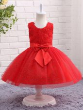 Red Sleeveless Bowknot Mini Length Kids Pageant Dress