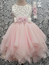 Custom Fit Asymmetrical Baby Pink Kids Pageant Dress Scoop Sleeveless Backless