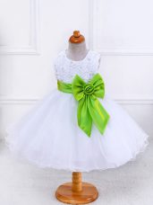 Fancy Scoop Sleeveless Girls Pageant Dresses Knee Length Bowknot White Organza