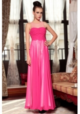Extravagant Hot Pink Column/Sheath Chiffon Scoop Sleeveless Ruching Ankle Length Zipper Prom Dress